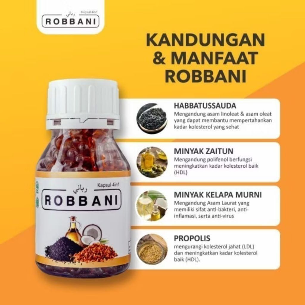 Robbani Kapsul Herbal - Menormalkan Kolesterol, Hipertensi, Asam Urat