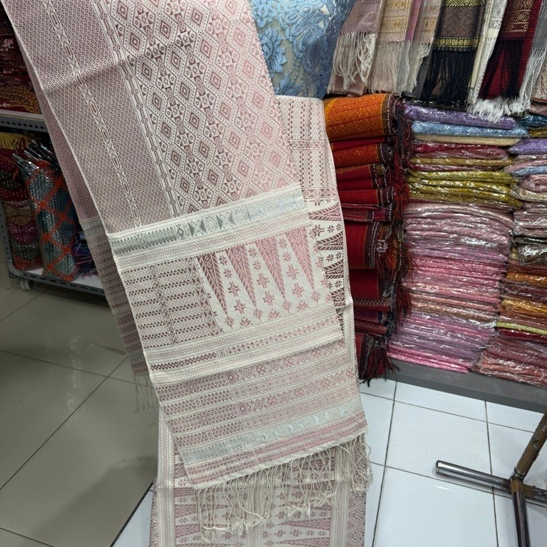 Songket tumtuman putih semi bemberg Tumtuman tanpa sambung pengantin TTS