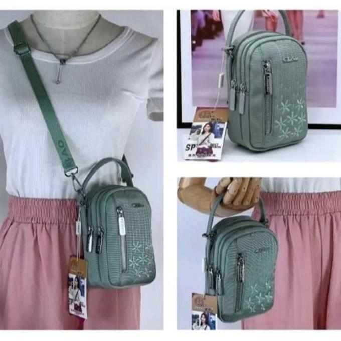Tas selempang mini wanita dompet HP chibao model terbaru 5891-22-35 motif bordir bunga bahan kanvas 