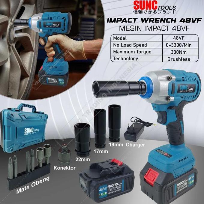 JARAGGE Mesin Impact Wrench Brushless 2 Baterai 48VF 48V SUNC TOOLS