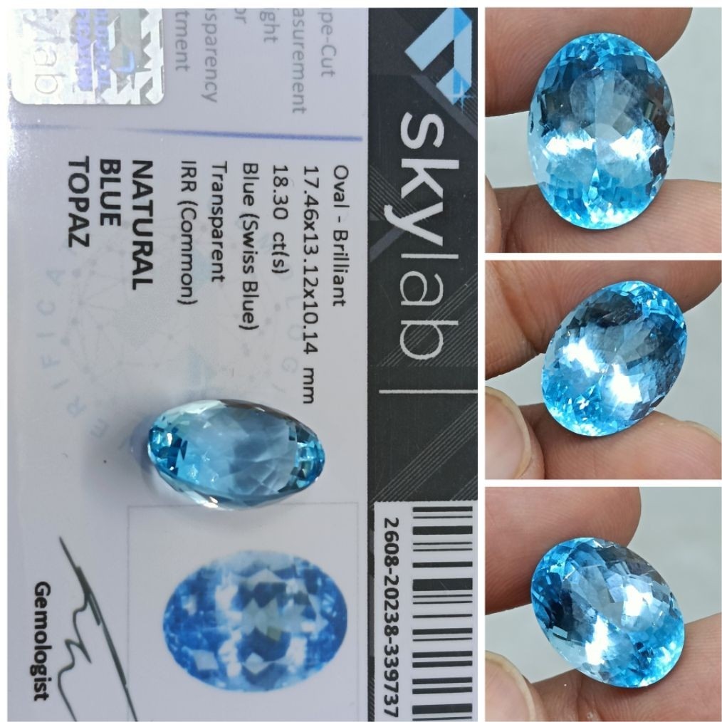 Natural Swiss Blue Topaz Super 18 ct cutting memo SkyLab Topas Brazil