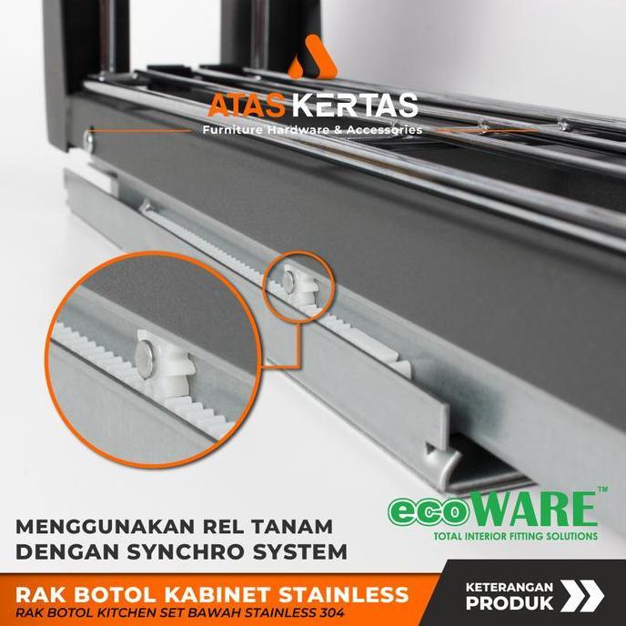 Rak Botol Tarik Stainless Kitchen Set - Rak Bumbu Tarik Kitchen Set Kabinet Bawah Steel Chrome