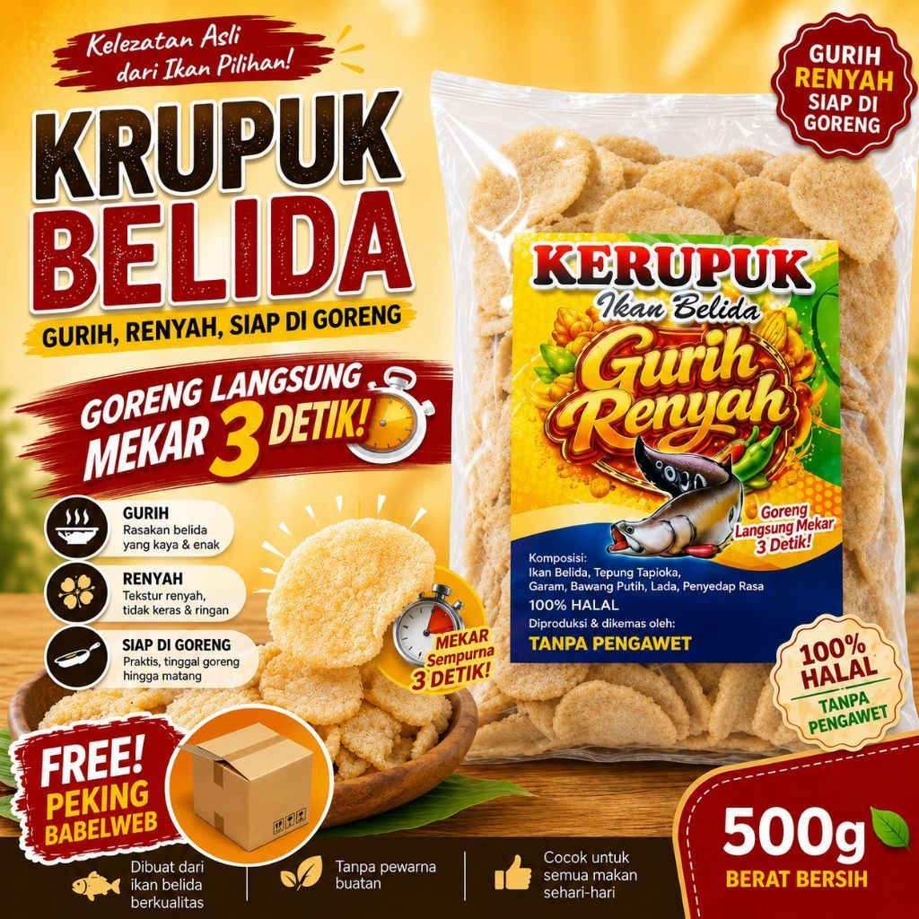 Krupuk Mentah ikan belida 500g Gurih Renyah/Krupuk ikan Belida sahang/Lada