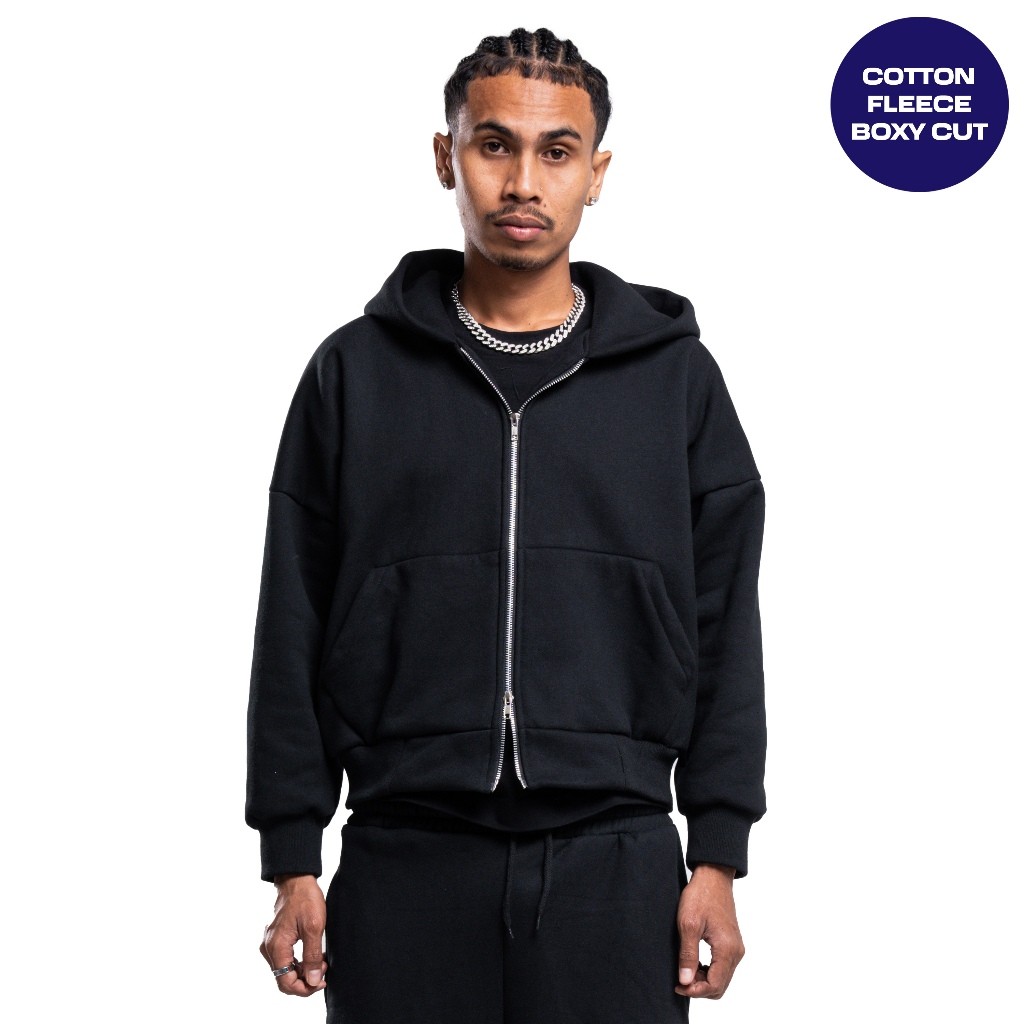 JORN - Boxy Double Zip Hitam / Zipper Hoodie Boxy / Zipper Boxy / Zipper Boxy 300/330/430gsm / Zippe