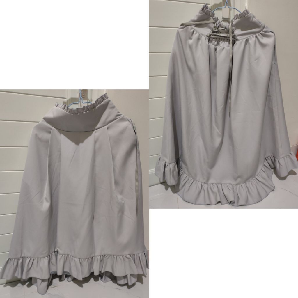 rok blue dusty ruffle corset ada zipper kantong furing