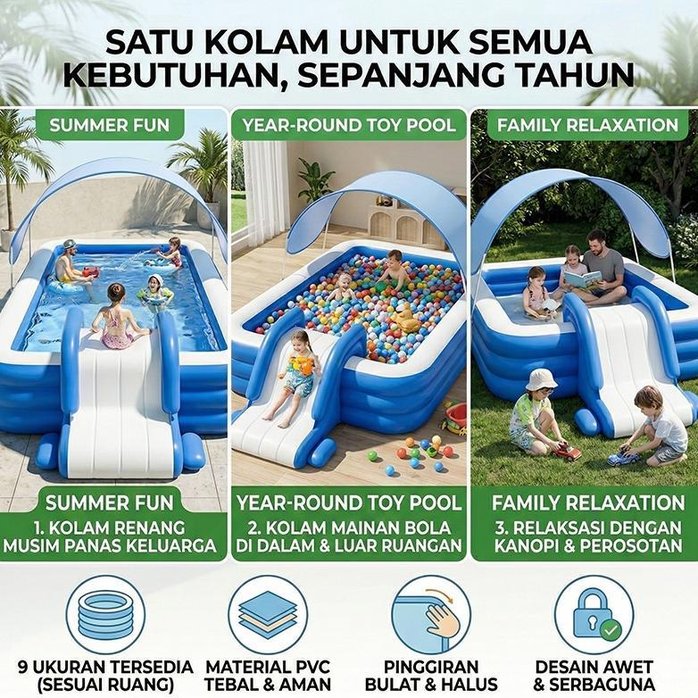 SUPER DEAL MAGICAL PLAYTIME Kolam Renang Anak Tebal Anti Slip Aman Bayi Kolam Pompa Keluarga Mainan 