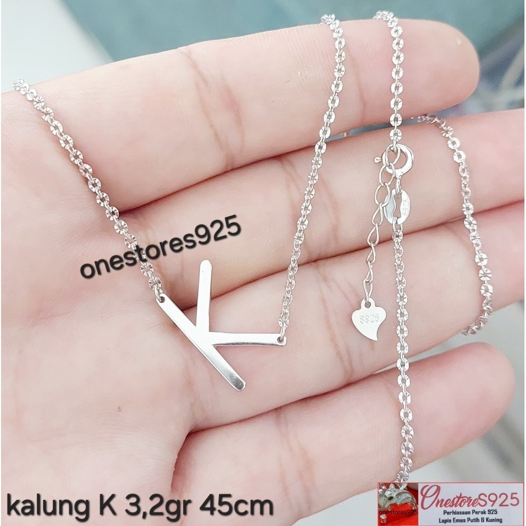KALUNG NAMA HURUF INISIAL K PERAK 925 LAPIS EMAS PUTIH