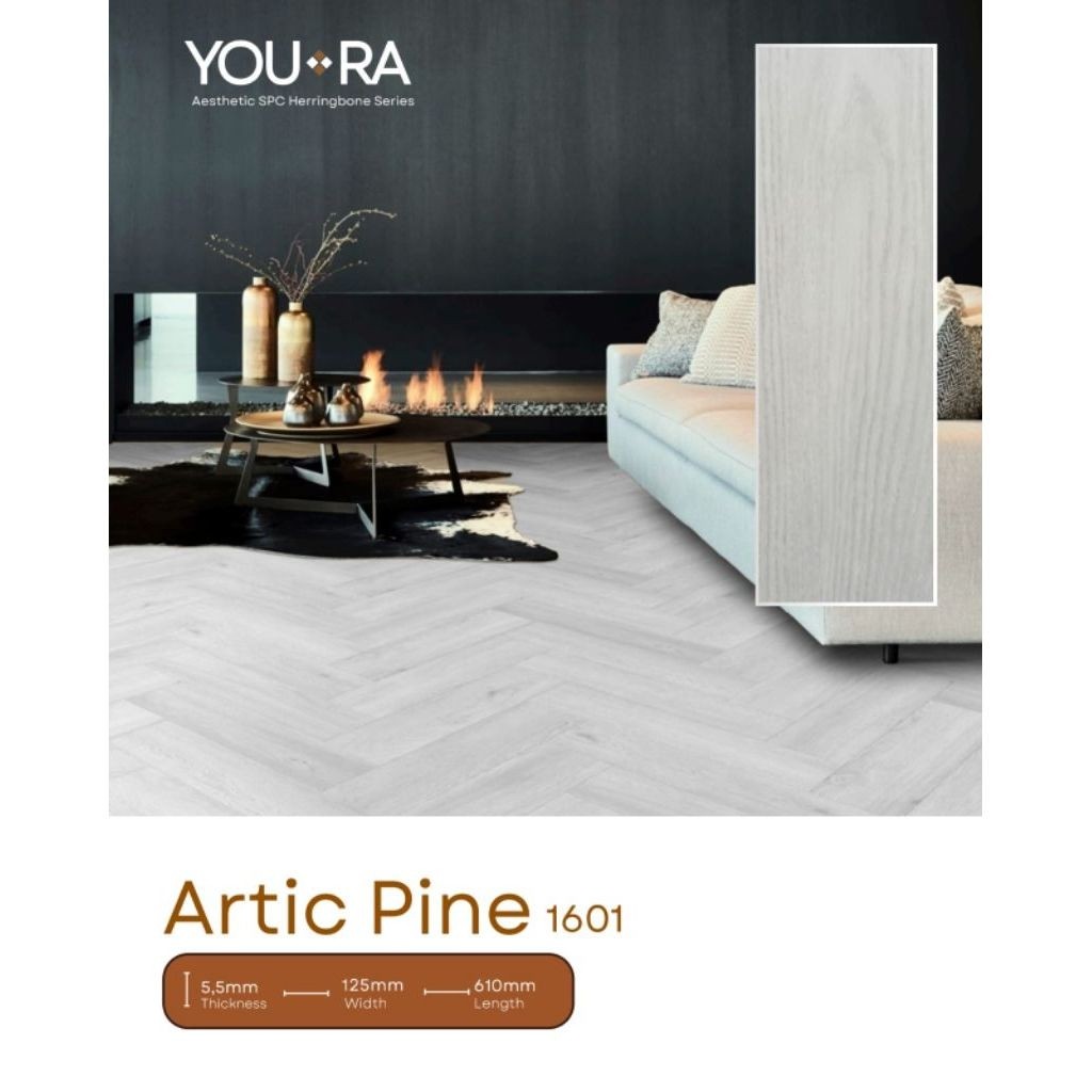 Laminate Parket YOU RA Aesthetic SPC Herringbone Series Artic Pine 1601 5.5mm x 125mm x 610mm
