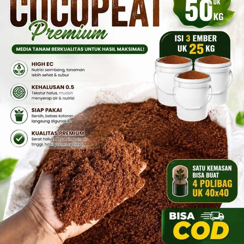Cocopeat Premium Media Tanam 9Kg Cocopeat Halus 0,5 Karung UK50Kg Polybag