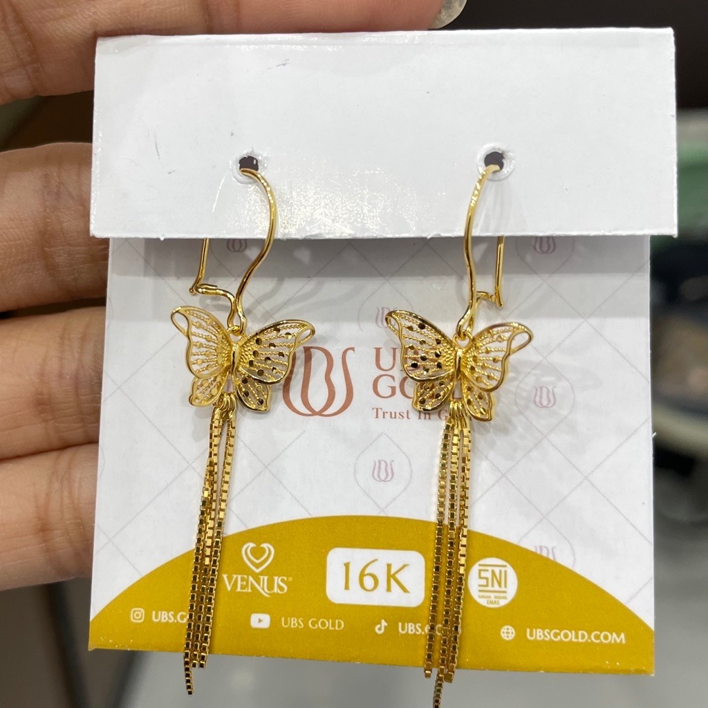 Anting Gantung Kupu Kupu Italy Panjang EMAS ASLI Kadar 700