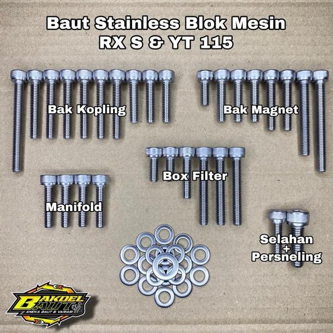 DA29 - Baut L Stainless Anti Karat Fullset Yamaha RX S & YT 115 - Zionathan Sparepart - Motorcycle