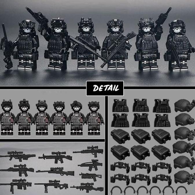 1Set Mainan Balok Military Minifigure Army Swat Hitam keren Mainan Militer Minifigure Viral