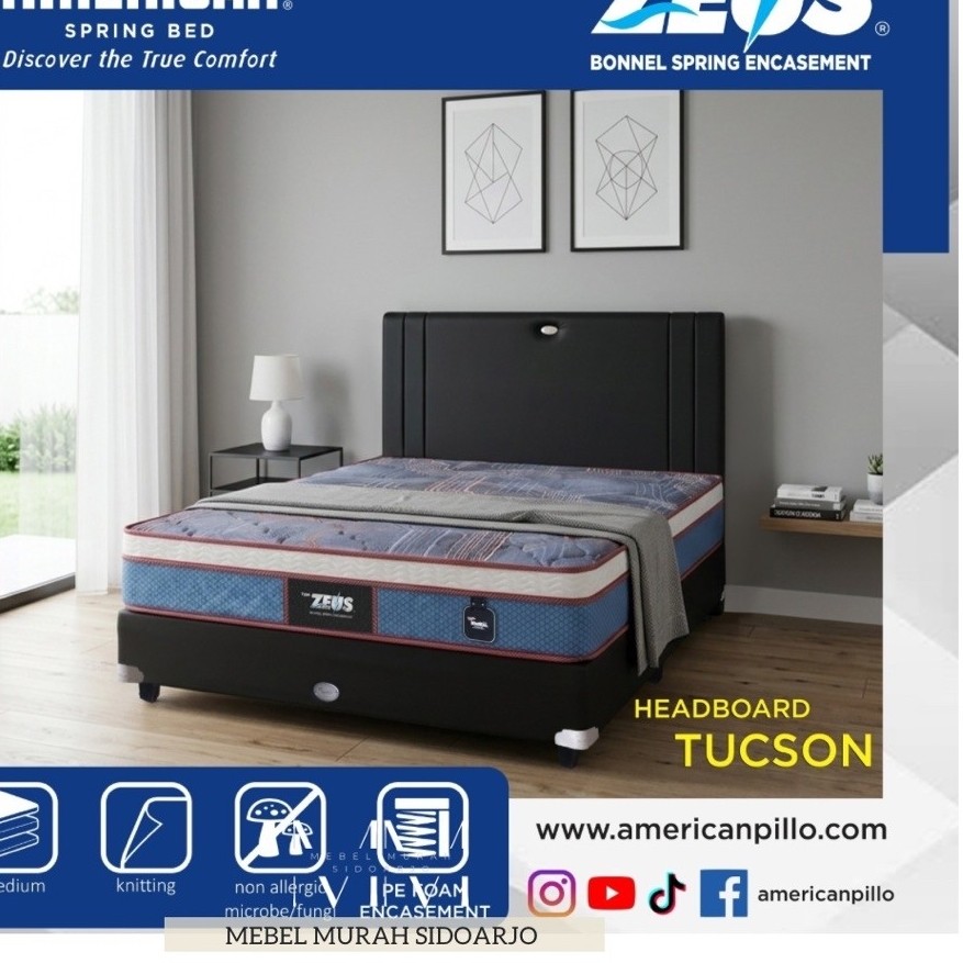 Kasur springbed American Zeus plushtop matras non allergic with foam enceasment ukuran 90x200cm 120x