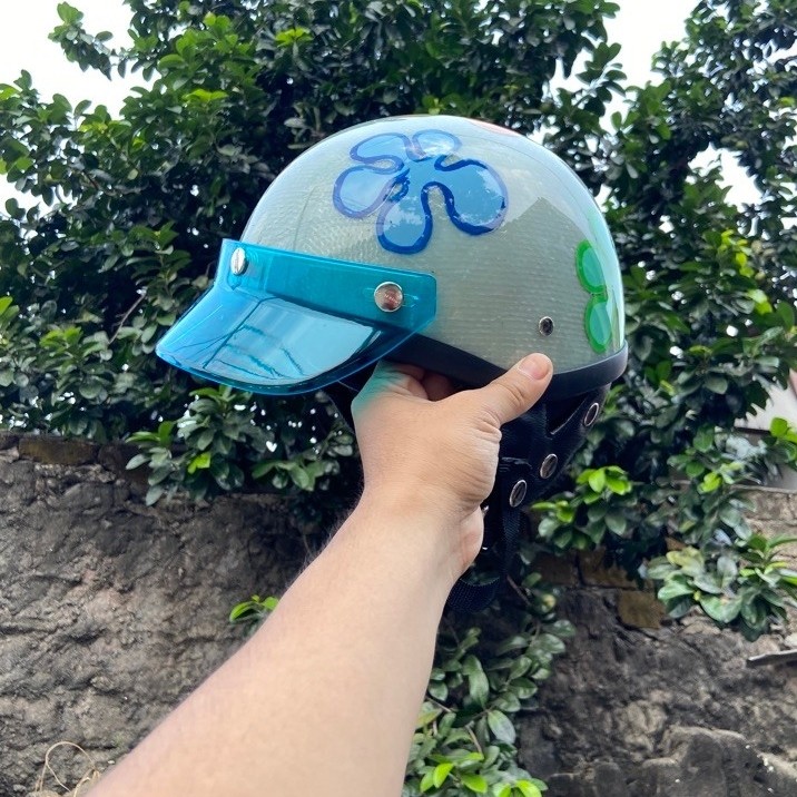 Helm Chips Raw Custom Motif Bunga Pet Biru