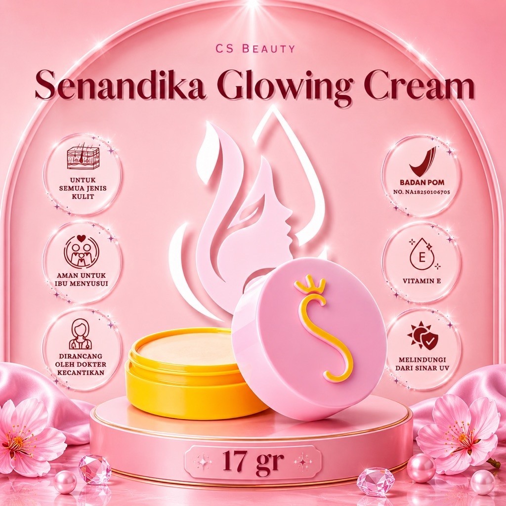Senandika Glowing Cream 17gr BPOM Mencerahkan Kulit Vitamin E Beeswax Semua Kulit