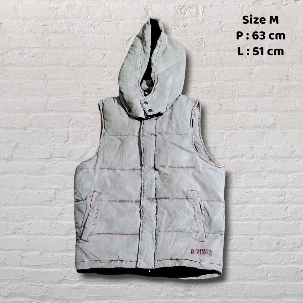 Size M Jacket Vest Rompi Puffer Hoodie Diviner Pink Washed Corduroy Second Preloved #V22