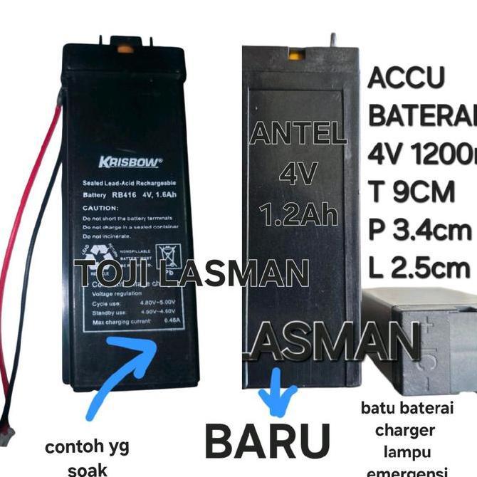 ( BATU 4V 1200MAH )  BATU BATERAI BATTERY ACCU AKI LAMPU EMERGENSI EMERGENCY SENTER BATERAI TIMBANGA