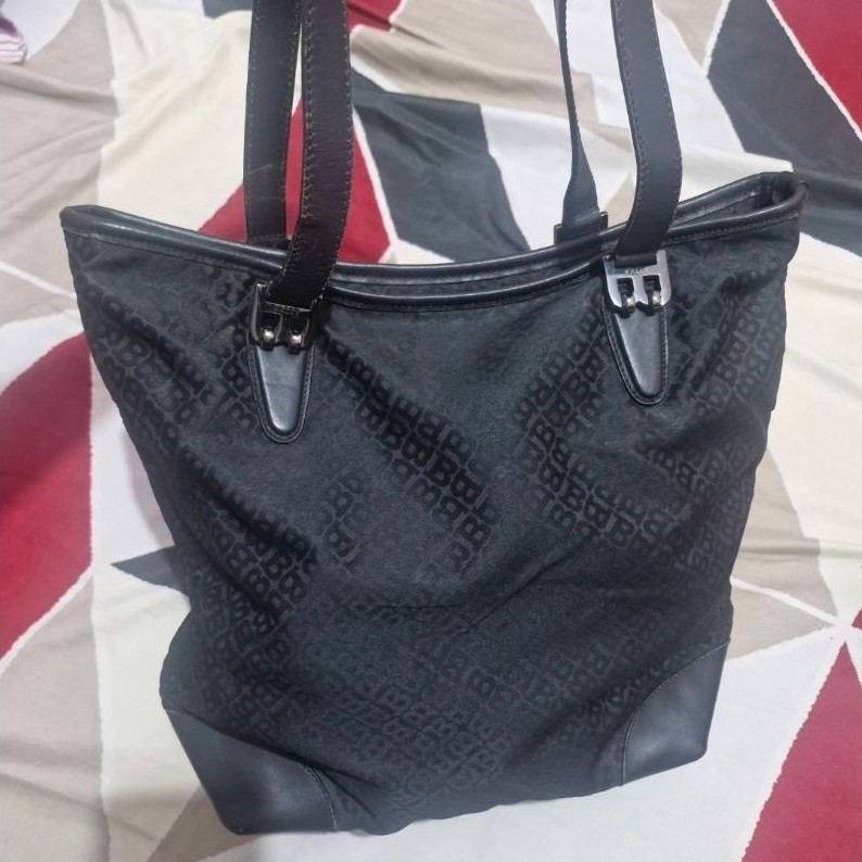 preloved bally shopper black nylon tote bag