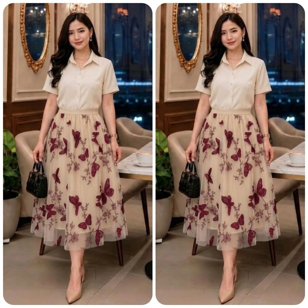 ROK BRUKAT TUTU PINGGANG KARET BUNGA TIMBUL