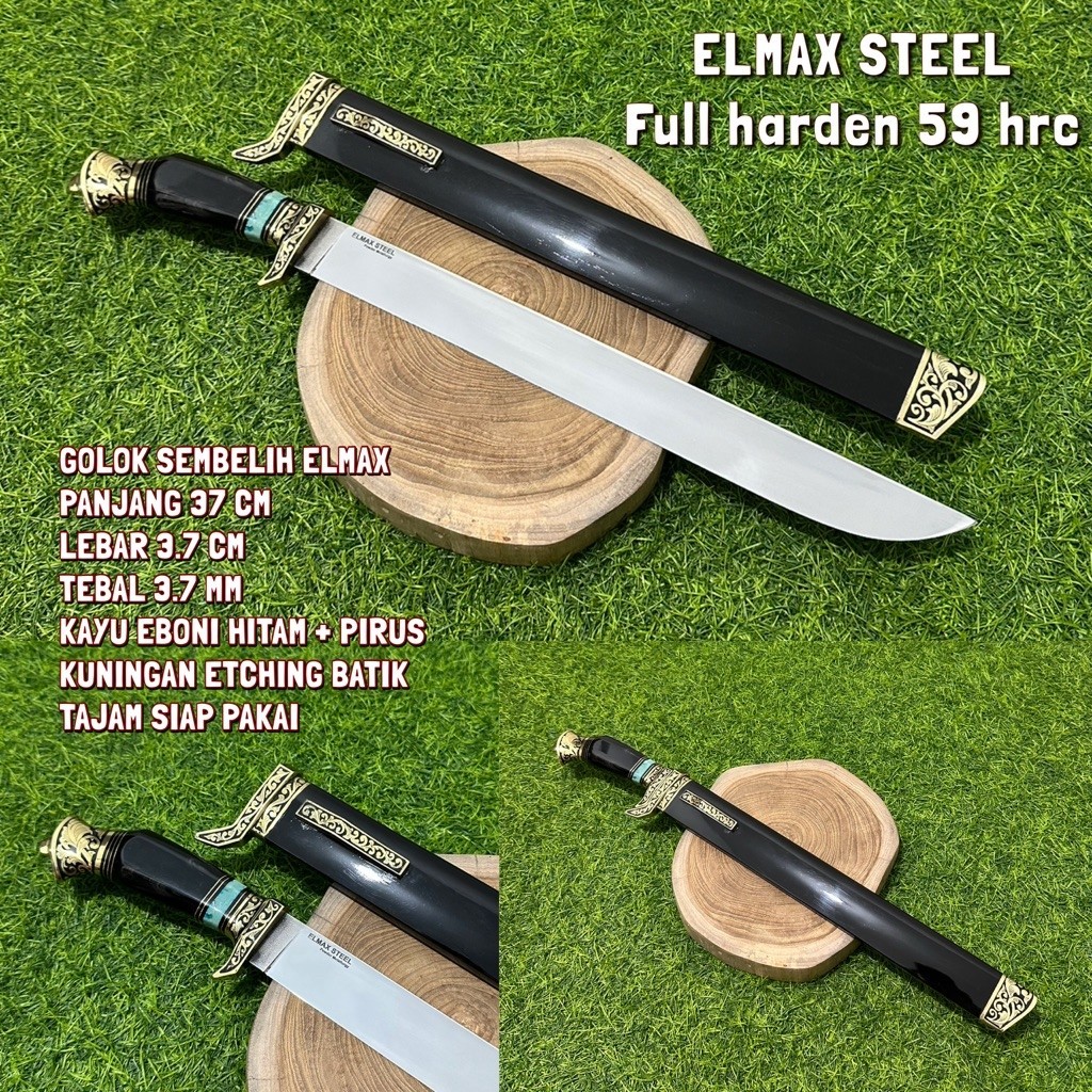 Pisau Sembelih Baja ELMAX panjang 37 cm tahan karat super tajam siap pakai Full Harden