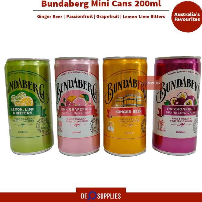 Bundaberg Can Ginger Beer - Passionfruit - Lemon Lime - Grapefruit 200Ml - Minuman Kaleng Sparkling 