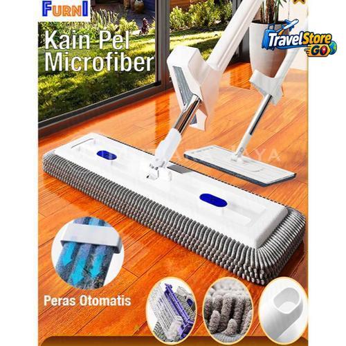 Kain Pel Lap Lantai Microfiber Peras Otomatis Mop Permbersih Putih Tarik