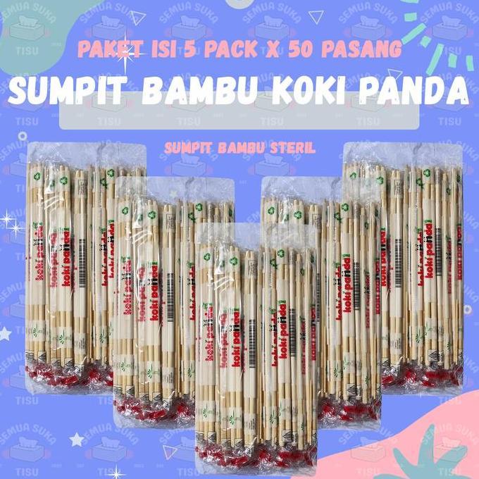 ( 5 Pack ) Sumpit Koki Panda Import Per 5 Pcs Isi 250 Pasang