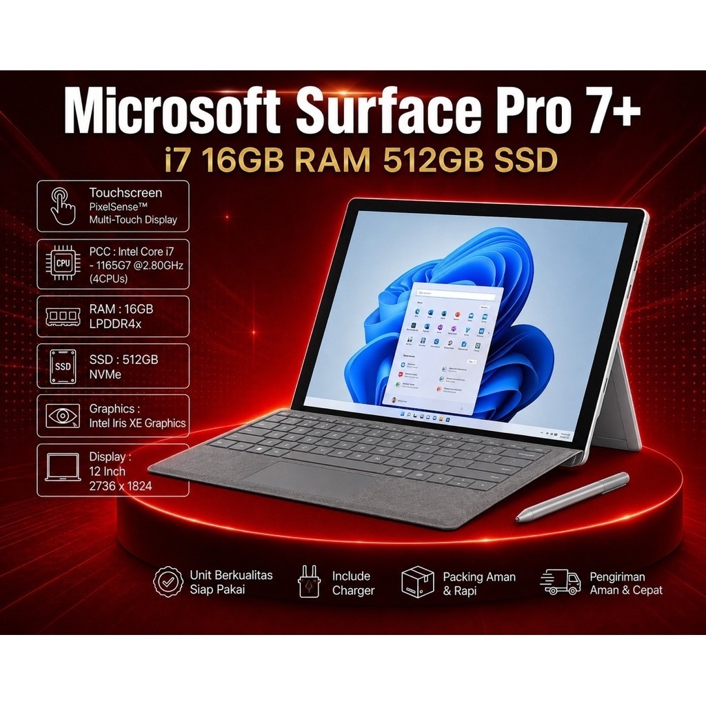 Microsoft Surface Pro 7+ Core i7 Gen 11 Ram 16 SSD 512