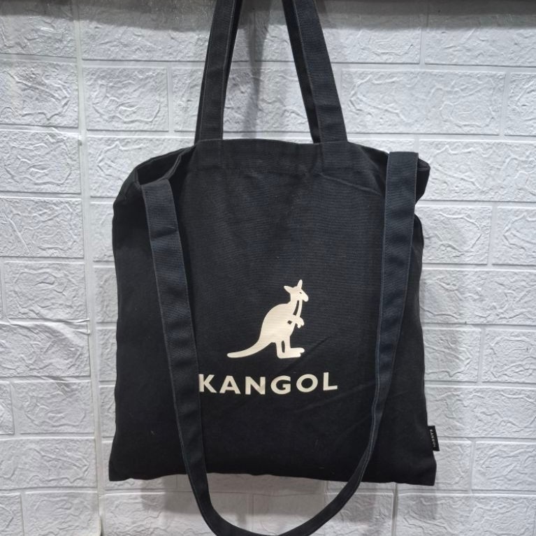 KANGOL 2 IN 1 TOTEBAG AND SLING BAG BAHAN KANVAS HITAM