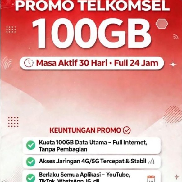 [Termurah] PAKET DATA TELKOMSEL 100 GB / KUOTA DATA TELKOMSEL
