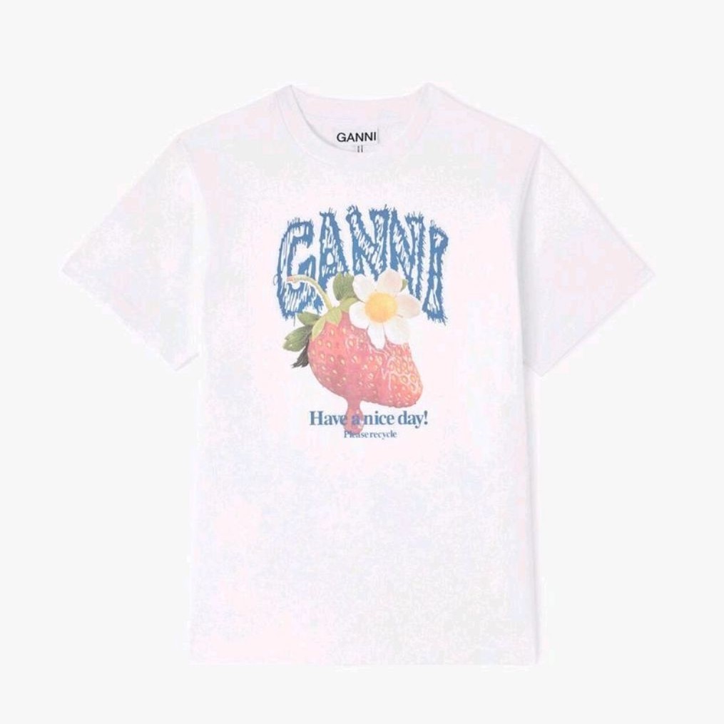 GANNI WOMEN'S - GANNI BASIC COTTON JERSEY STRAWBERRY - BRIGHT WHITE