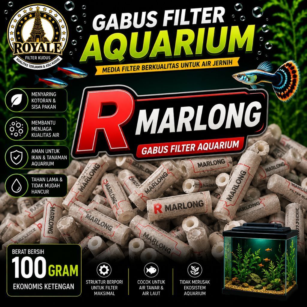 Royale R Marlong Gabus Filter Aquarium 100 Gram Media Filter Air Tawar & Laut