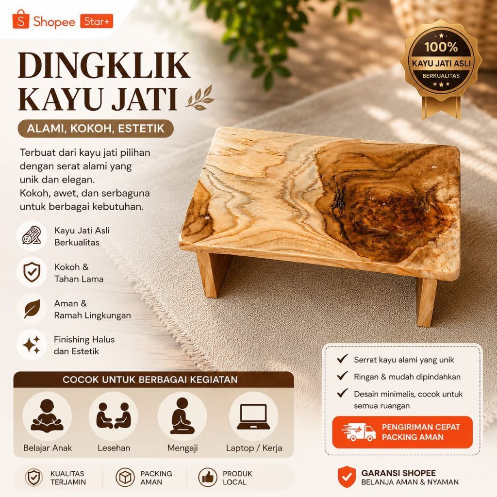 Dingklik Kayu jati Solid Motif | Bangku jongkok | Kursi jongkok