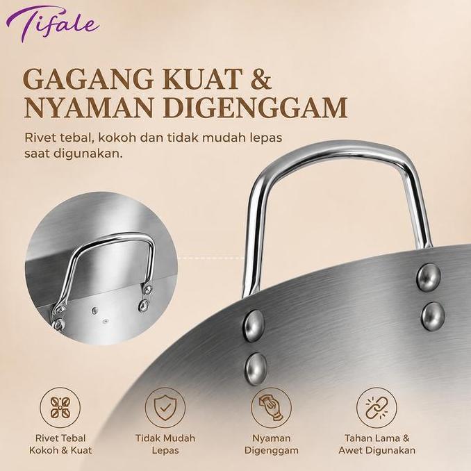 Pilihan Tepat Tifale Wajan Stainless Steel SUS 304 Food Grade 30 32 34 36 38 40cm Wajan Jumbo Extra 