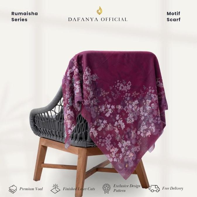 - Rumaisha Series Jilbab Motif Floral Kerudung Segi Empat Hijab Scarf Bahan Voal Laser Cut