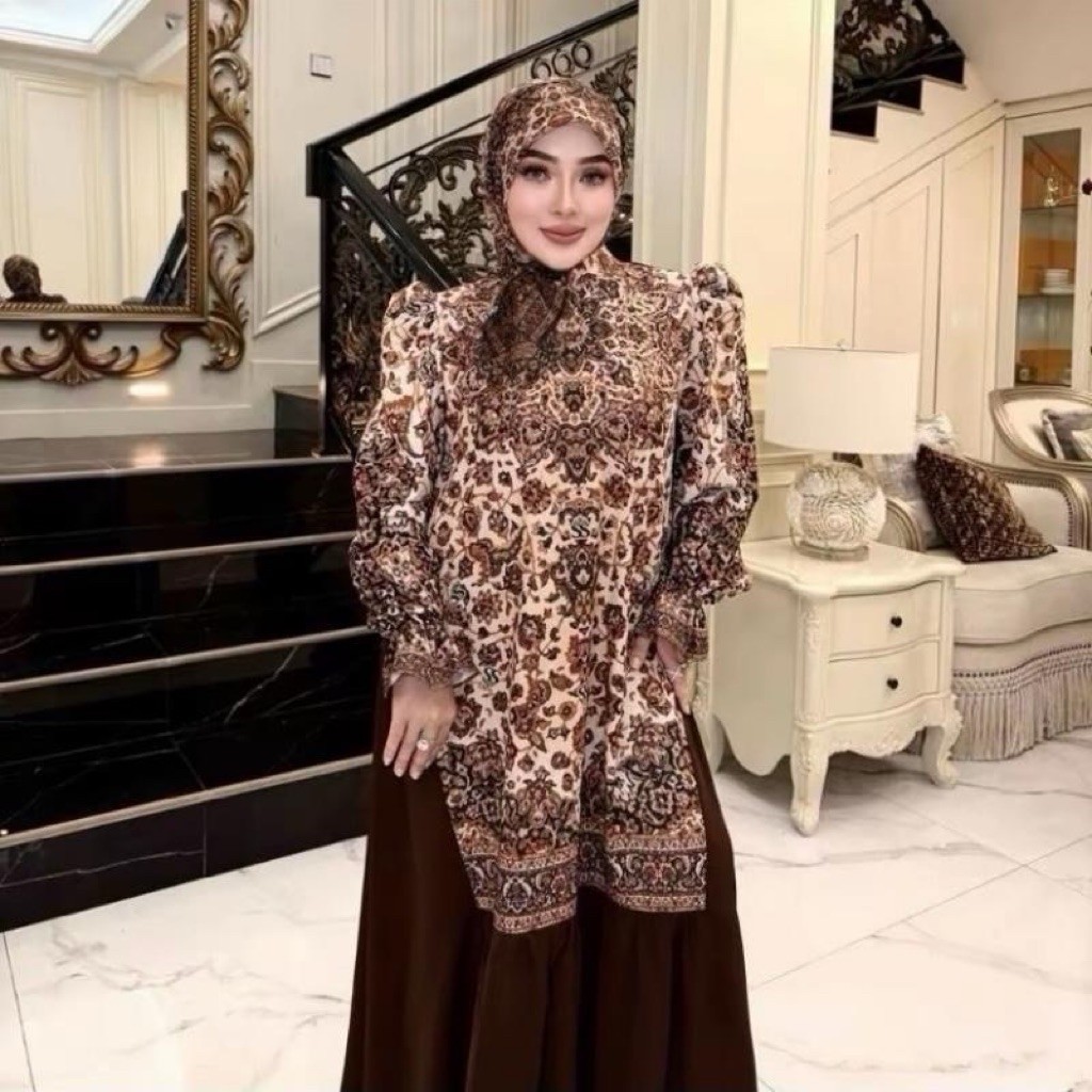 Sheila Saukia Gamis Mahogany Set Hijab Voal