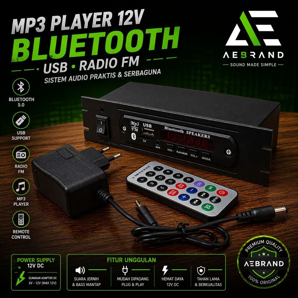 AEBDG MP3 PLAYER BLUETOOTH 12 SPEAKER AKTIF - POWER AMPLI MINI MP3 BLUETOOTH 12V