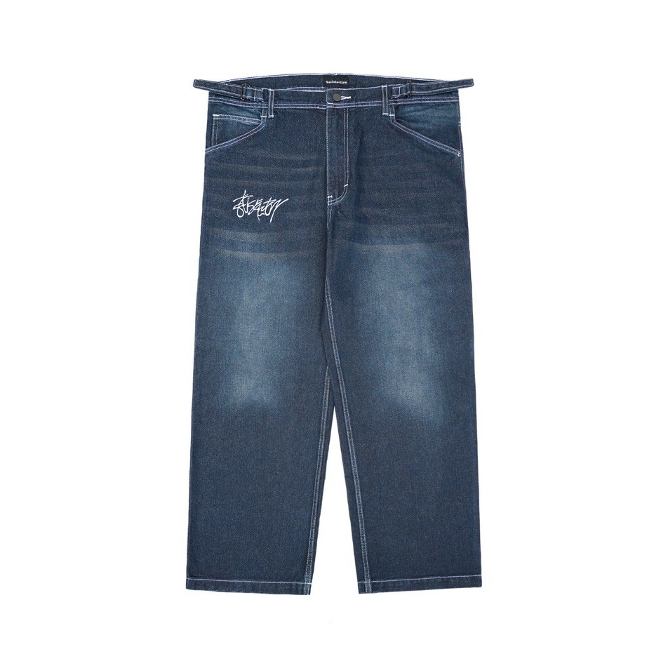 Satisfaction Carpenter Baggy Pants Necro BLUE Washed