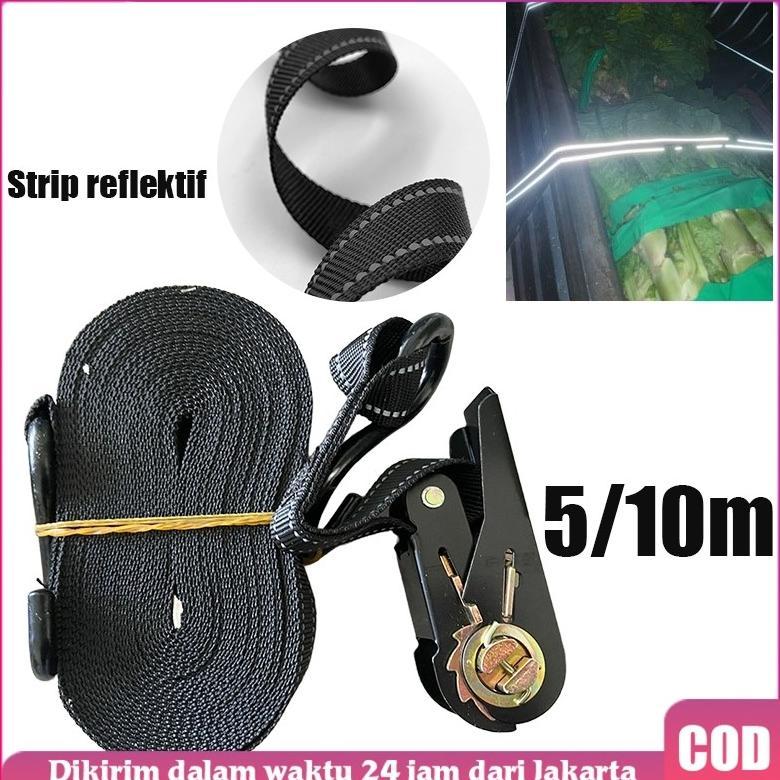 Tali Krek Sound 5/10 Meter Bercahaya Rachet Tie Down Strap Kretek Lashing Cargo Lashing Truk Mobil S