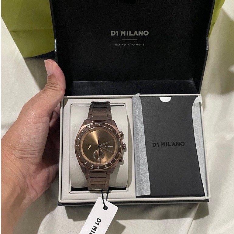 Jam Tangan Pria D1 MILANO Analog Tali Logam Warna Cokelat