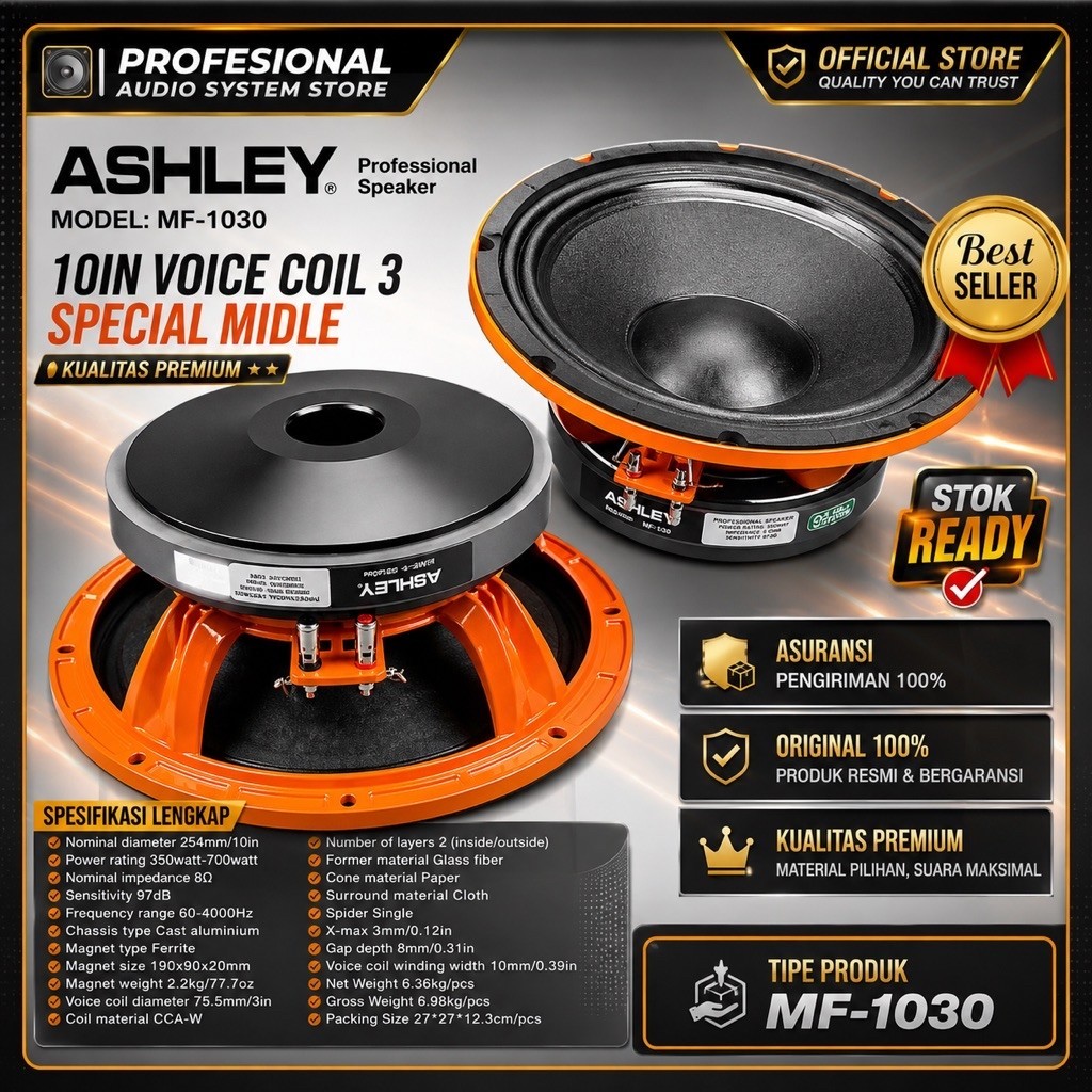 SPEAKER KOMPONEN ASHLEY ORANGE SPESIAL MIDDLE MF1030 MF 1030 MF-1030 ORIGINAL ASHLEY