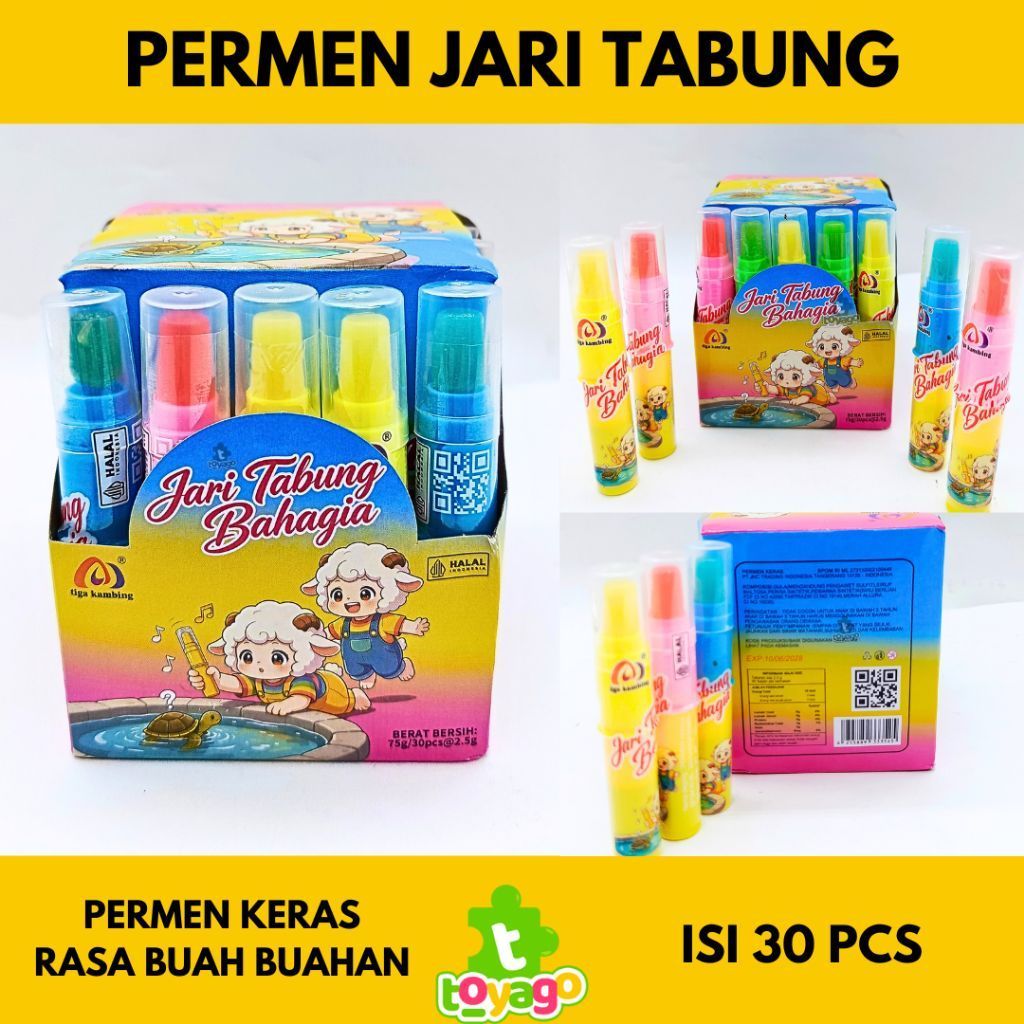 Permen Jari Tabung Bahagia 3K isi 30 pcs Permen keras rasa buah buahan Mainan anak Grosir murah