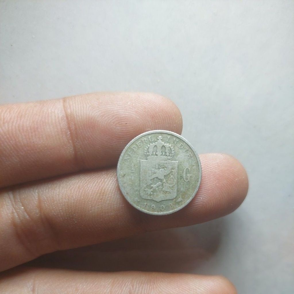 Koin perak belanda 1/4 Gulden 1909 asli perak.