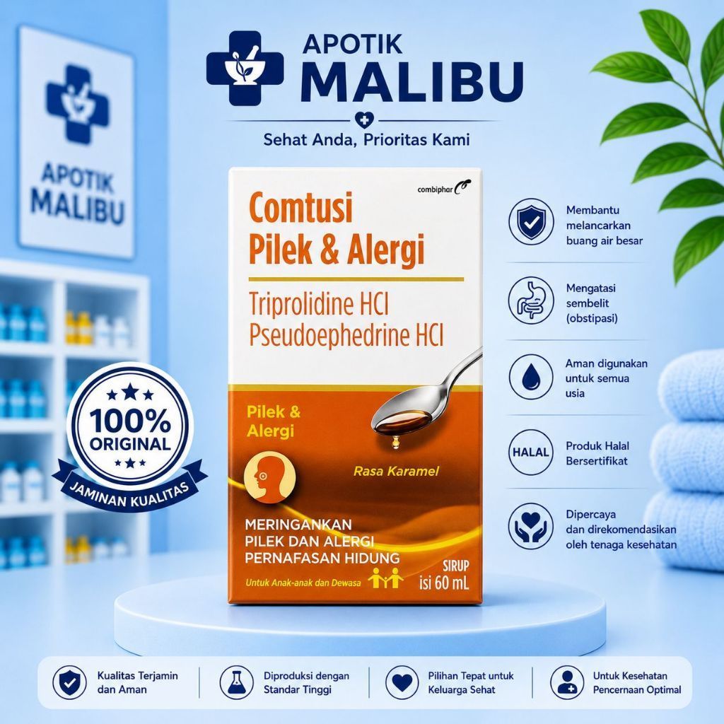 Sirup Comtusi Pilek & Alergi Triprolidine HCl Pseudoephedrine HCl Rasa Karamel 60 mL