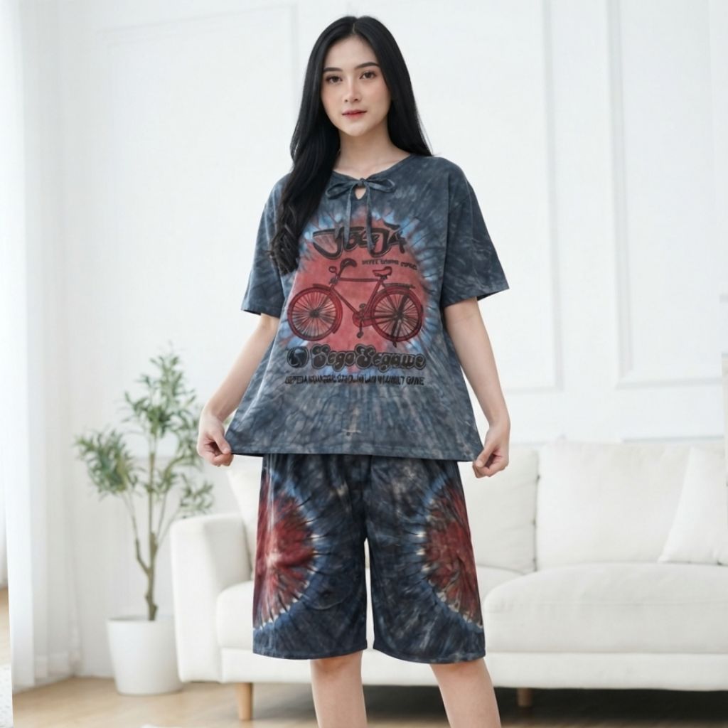 Setelan Wanita Kaos Motif Jogja Celana Pendek Selutut Model Celana Pendek Selutut Model Atasan Lenga