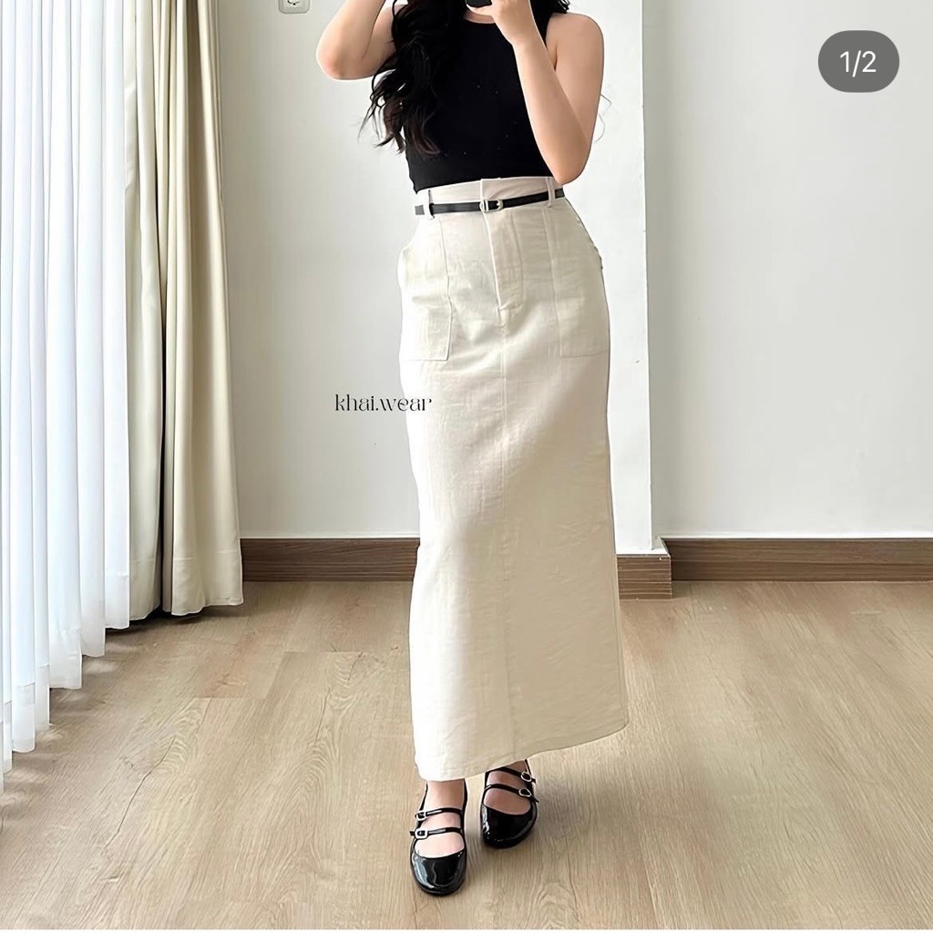 (barang baru) rok span linen hitam
