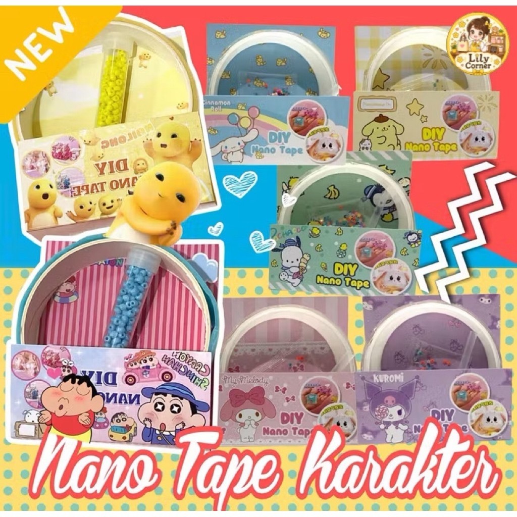 Nano Bubble Tape Shincan Kuromi /Isolasi Bubble Super Elastis Glitter Nano glue set diy bubble blowi