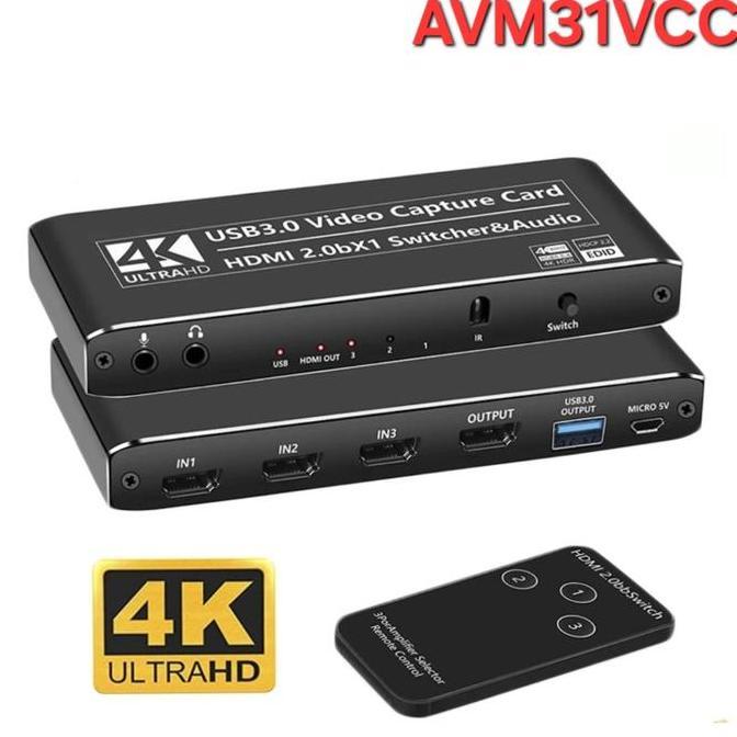AVPRO AVM31VCC USB3.0 VIDEO CAPTURE CARD & HDMI 2.0B SWITCHER 3X1 4K PROX