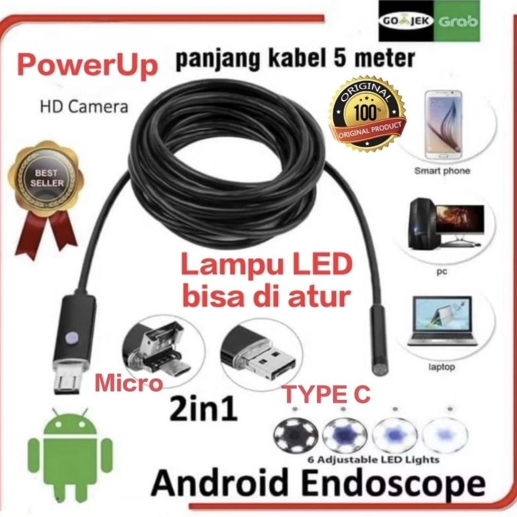 KAMERA MINI ORIGINAL THT ENDOSCOPE KABEL Camera Android 2M-5M  LENS Pengintai Android  original  100