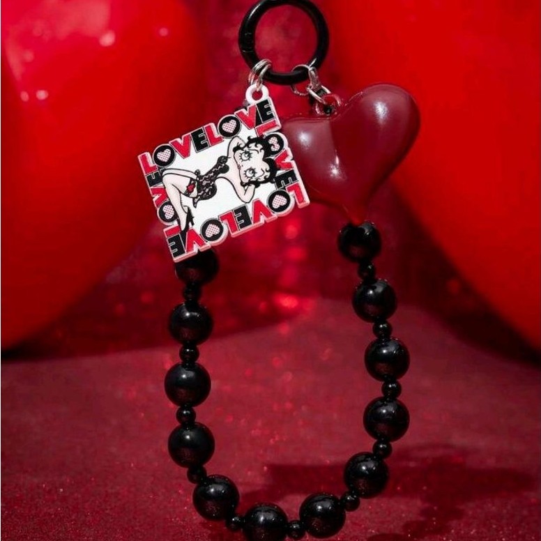 Betty Boop x SHEIN 1PC  Betty Boop Sweet Cool Style Love Mobile Phone Chain Black Beaded Handheld Ch